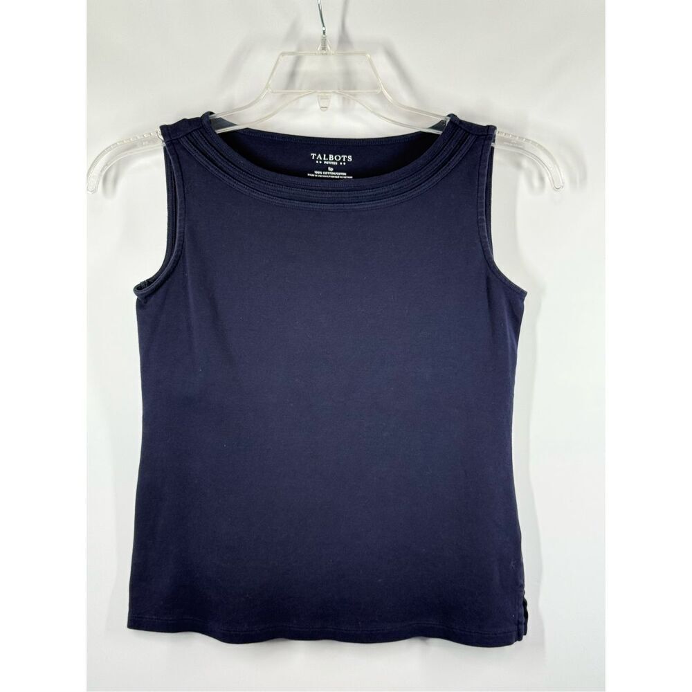 Talbots Navy 100% Cotton Sleeveless T Shirt Size Petite Small